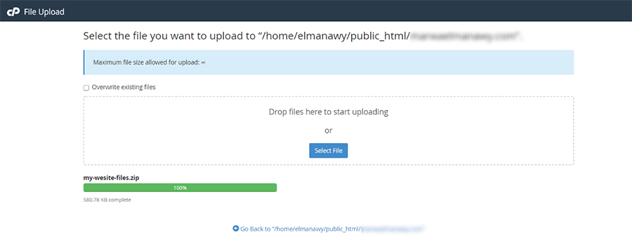 cPanel file uploading